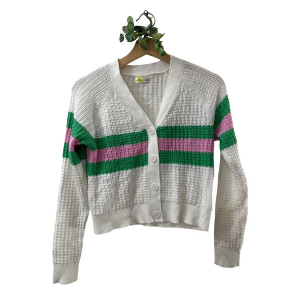 EPIC THREADS White Striped Cardigan SIZE 14 16 Girl’s Green Pink Basic Classic - Picture 1 of 6